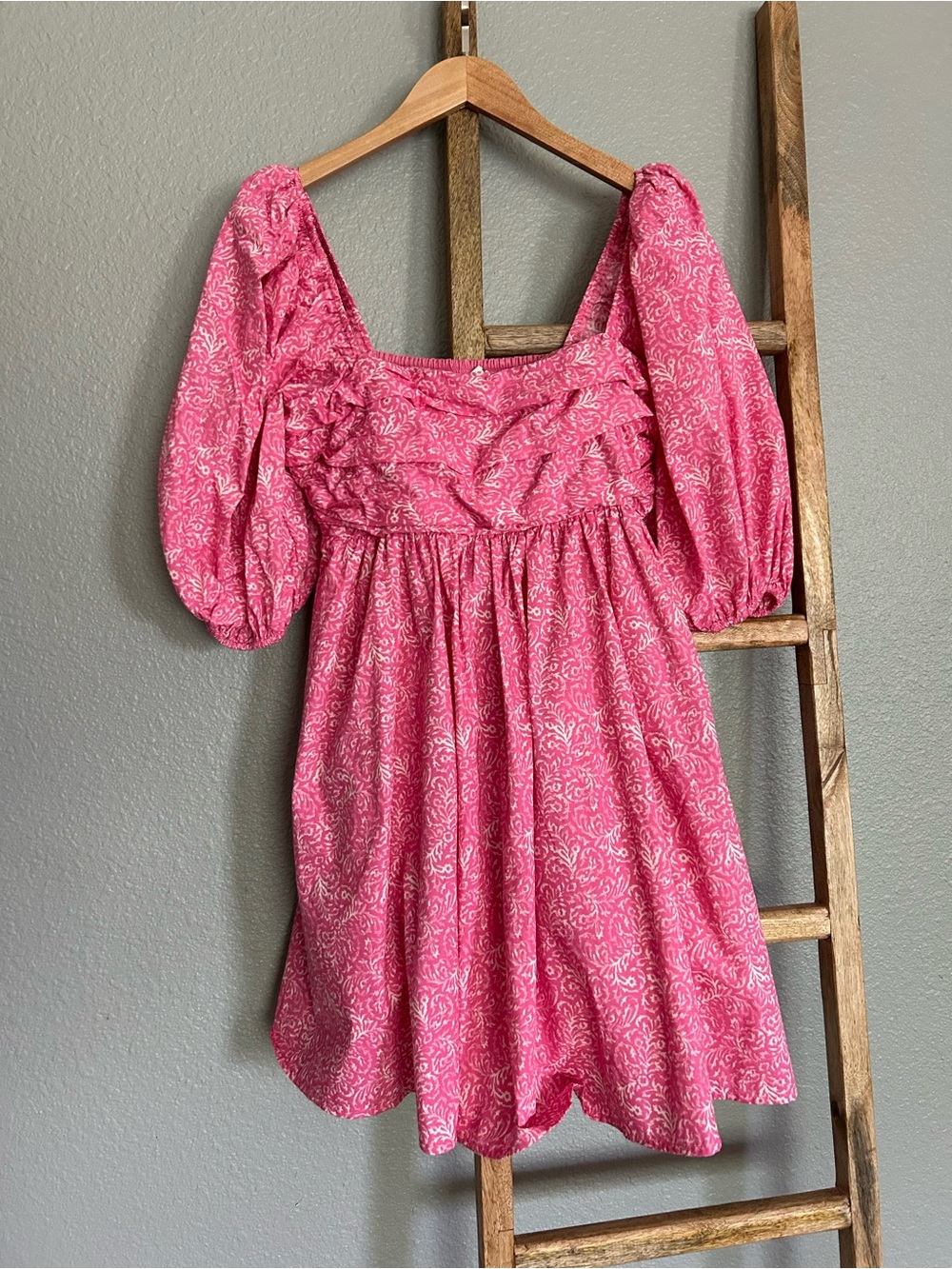 Abercrombie & Fitch Emerson Poplin Puff Sleeve Mini Dress in Patterned Pink